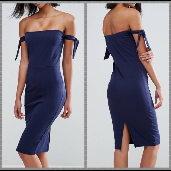 NWT navy off the shoulder midi bodycon dress - Picture 1 of 3